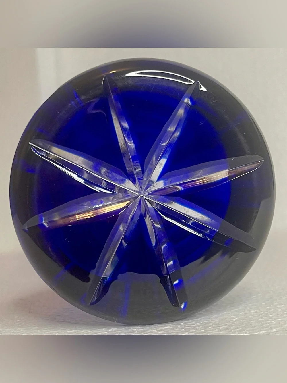 Vintage Cobalt Blue Cut Crystal Vase 12” Pedestal Geometric Art Glass Heavy Read